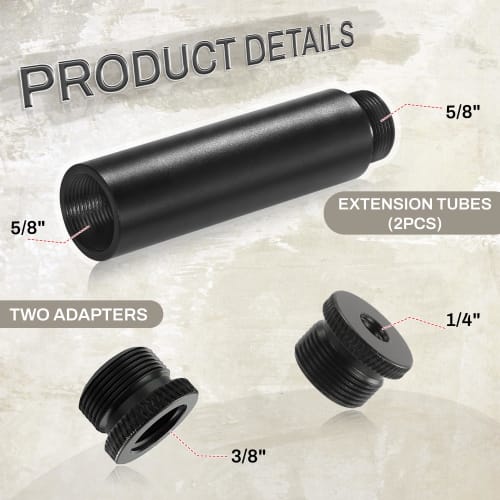 BOROLA Microphone Stand Extension Tube, Aluminum Alloy Microphone Boom Arm Stand Extender with Thread Adapters (5/8" Male to 1/4" Female, 5/8" Male to