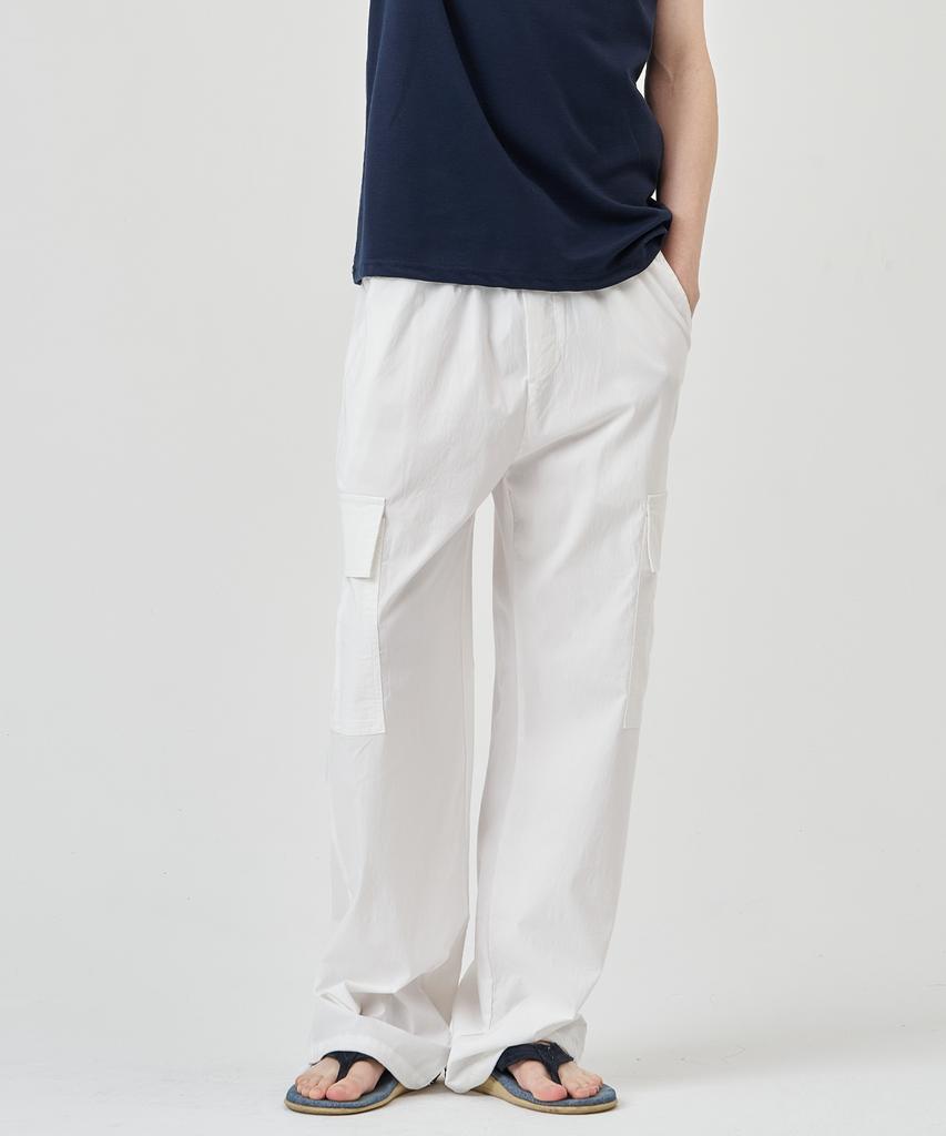 THE-ABON Cool Wide Stretch String Cargo Pants White