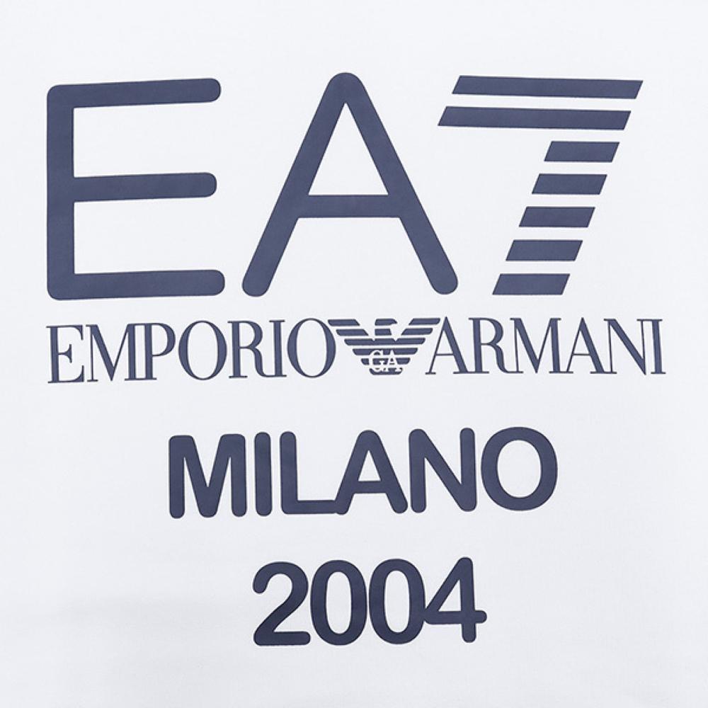 Emporio Armani EA7 FW23 Logo Print Hooded Sweatshirt Men Tops White 3RUM04-PJ2SZ-1100