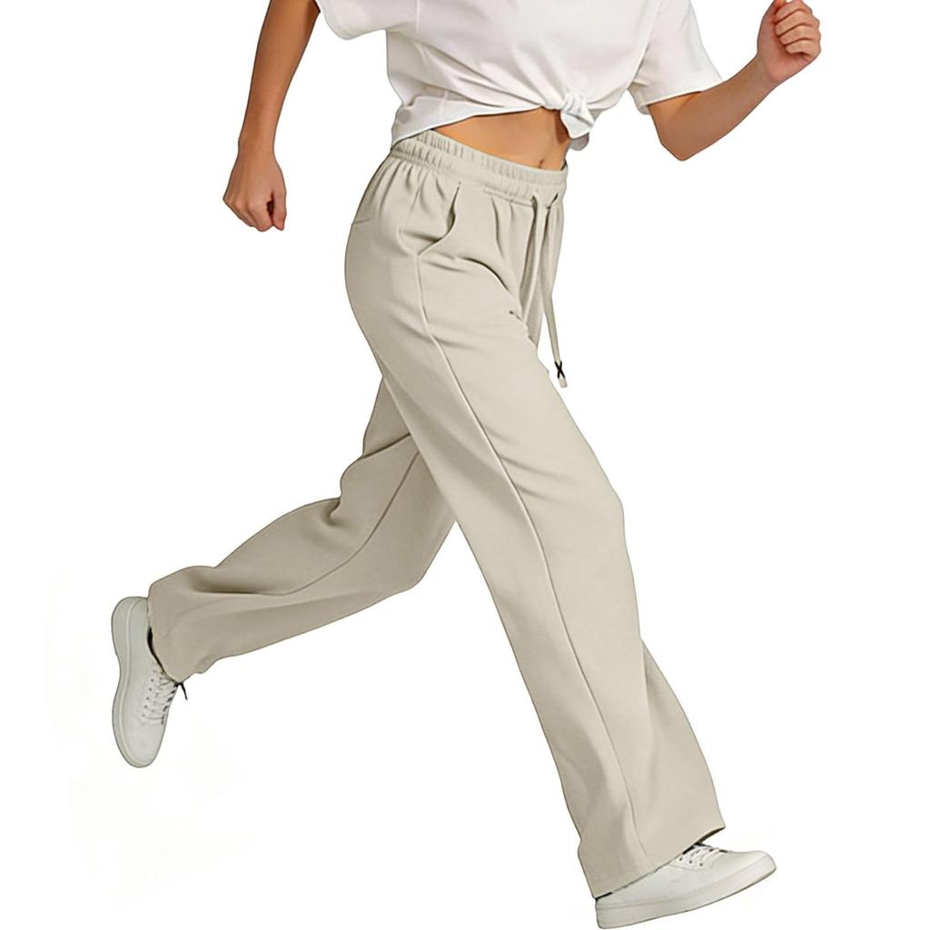 Women's Loose Fit Wide Leg Drawstring Waist Pants with Pockets Casual Straight Leg Trousers for Everyday Wear