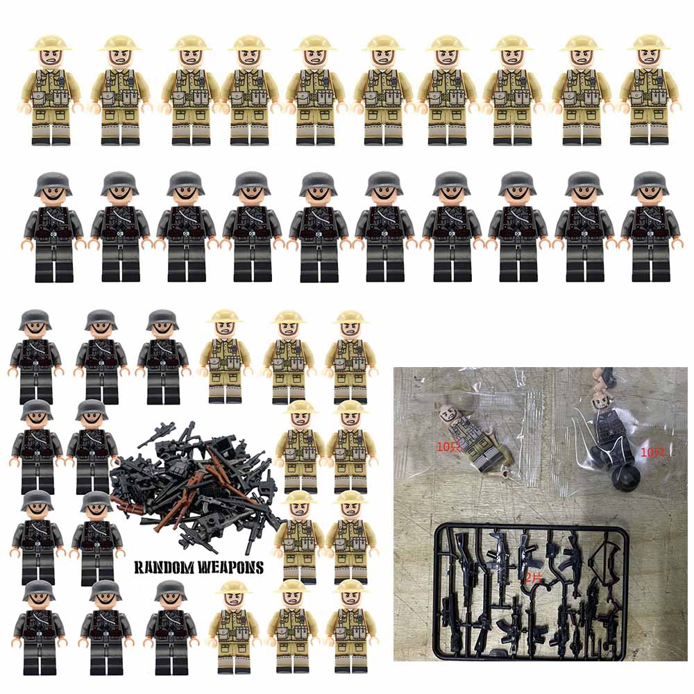Al Doilea Război Mondial GERMAN v BRITISH Soldați + Arme Mini figurine Set militar al doilea război mondial Fit Lego