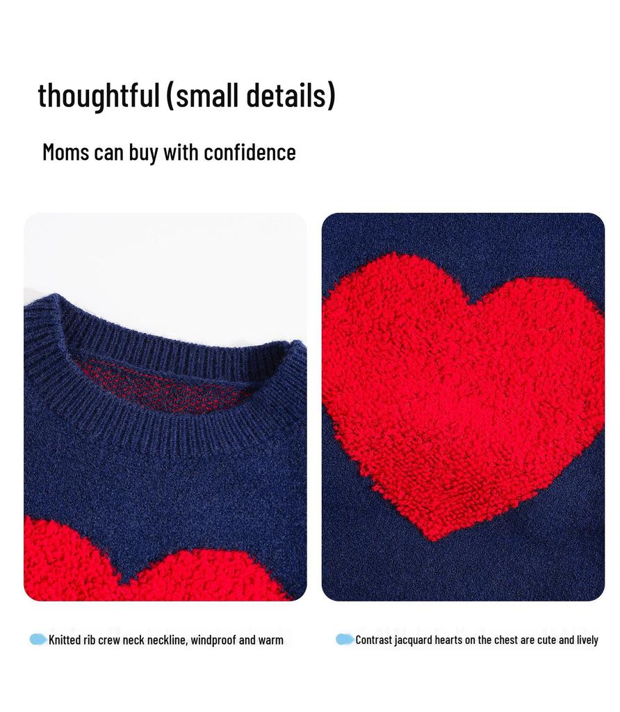 Girls' Heart Jacquard Sweater & Skirt Set - 2025 New Kids' Cozy Knitted Style