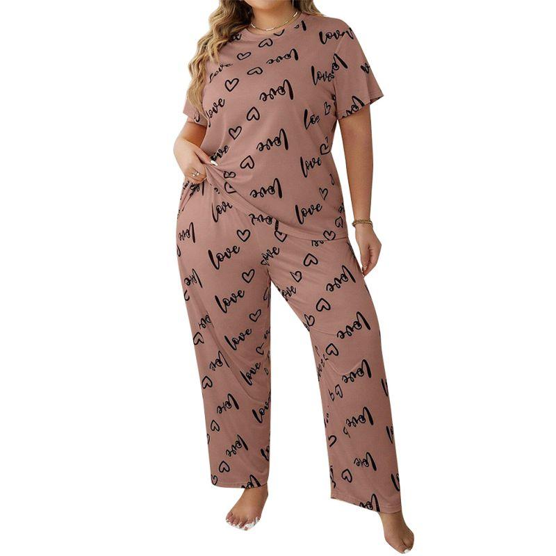 

Женские пижамные комплекты больших размеров, повседневная свободная футболка с коротким рукавом и брюки, домашняя одежда 4XL