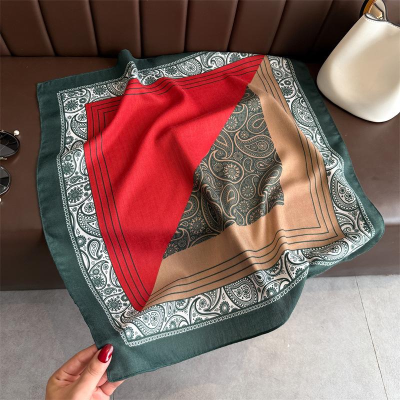 Korean Fashion Imitation Velvet Herringbone Pattern Cotton and Linen Small Square Scarf Silk Scarf Headscarf Shawl Travel Scarf Women's Scarf