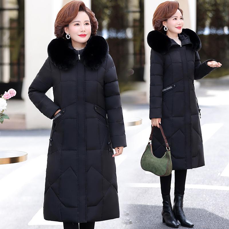 New long down jacket women's thickened big fur collar high-end middle-aged slim-fitting knee white duck down cold-proof coat