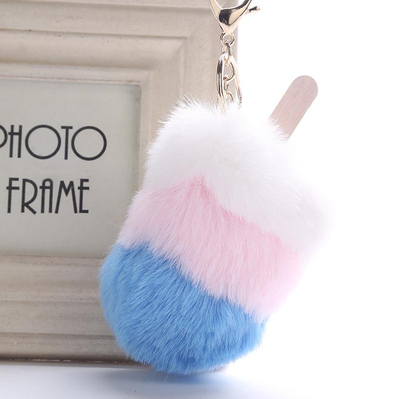 1Pcs Car Soft Pompom Fluffy Ice Cream Faux Fur Key Chain Gift Key Ring Jewelry Pendant