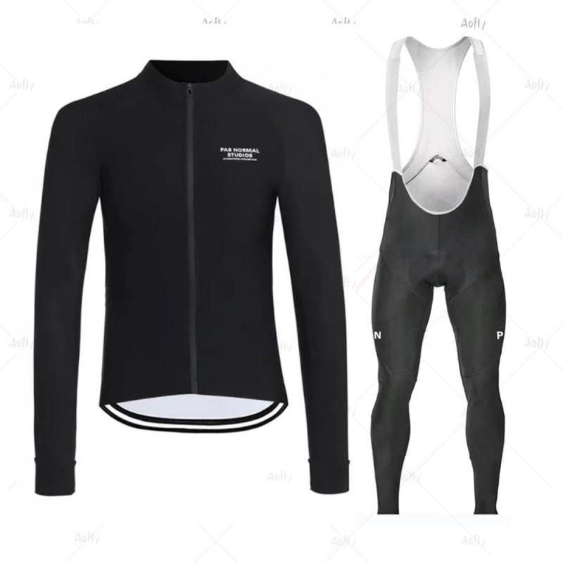 Mens Thermal Fleece Cycling Jersey Bib Tights Set Winter Long Sleeve Bike Riding Outfit