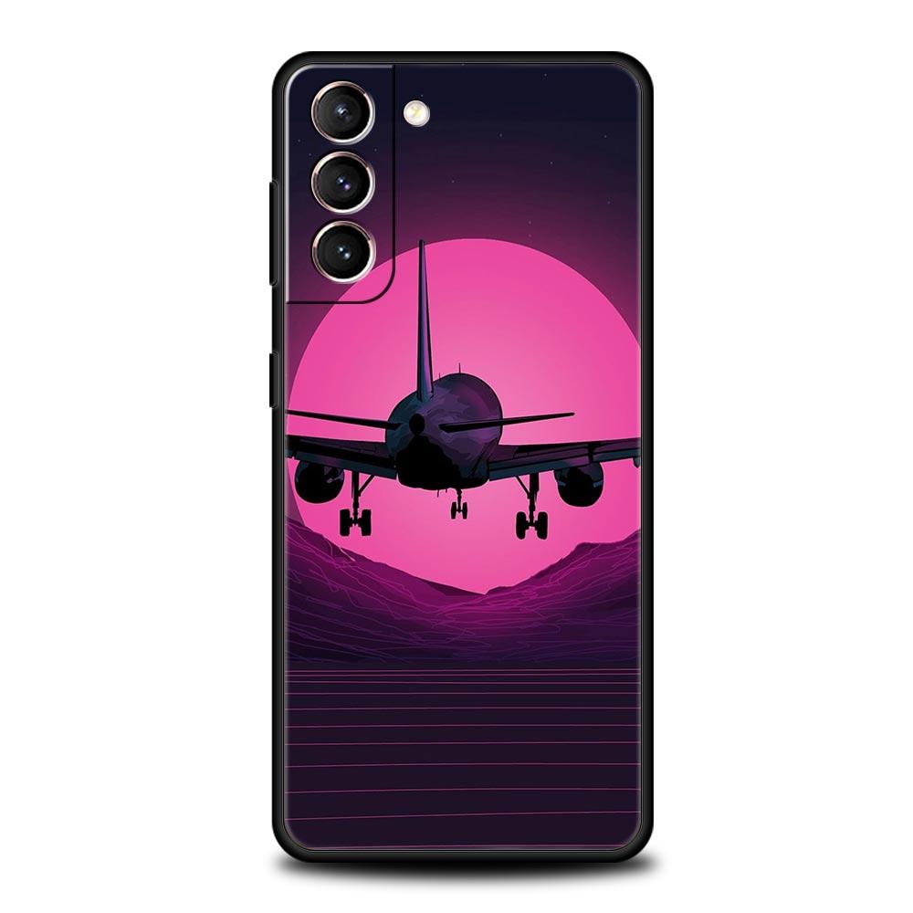 Airplane World Map Travel Phone Case For Samsung Galaxy S26 Ultra S25 Plus S24 FE S23 S22 5G S21 S20 Cover Black Soft