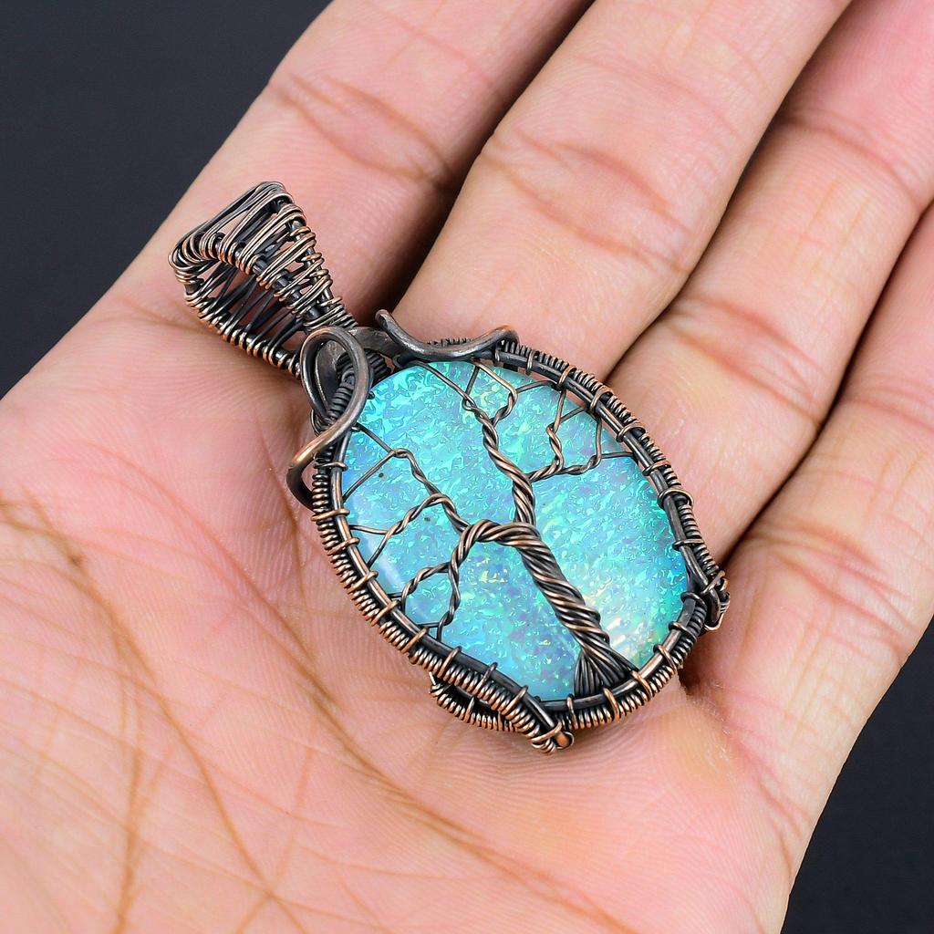 Australian Triplet Opal 999 Copper Wire Wrapped Pendant, Handmade Gemstone Jewelry Pendant Gift For Birthday