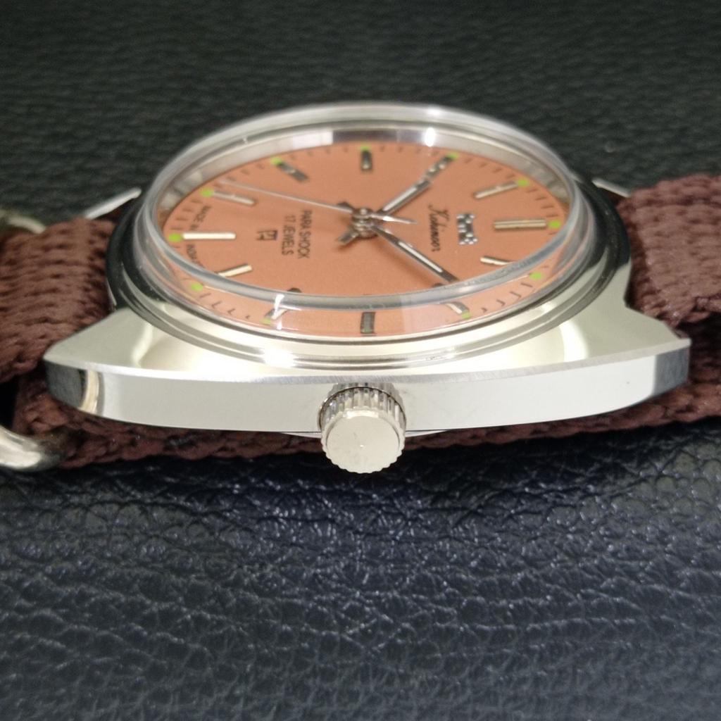HAND-WINDING VINTAGE HMT KOHINOOR INDIAN MENS PINK COLOR DIAL WATCH A441044-4 HT-a441044