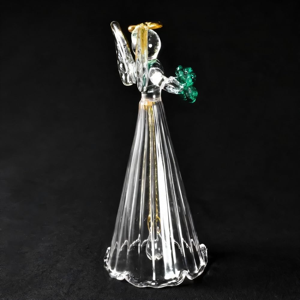 Four Cart Cute Handmade Glass Craft [Angel Bell] Happy Clover x 6 Piece Set