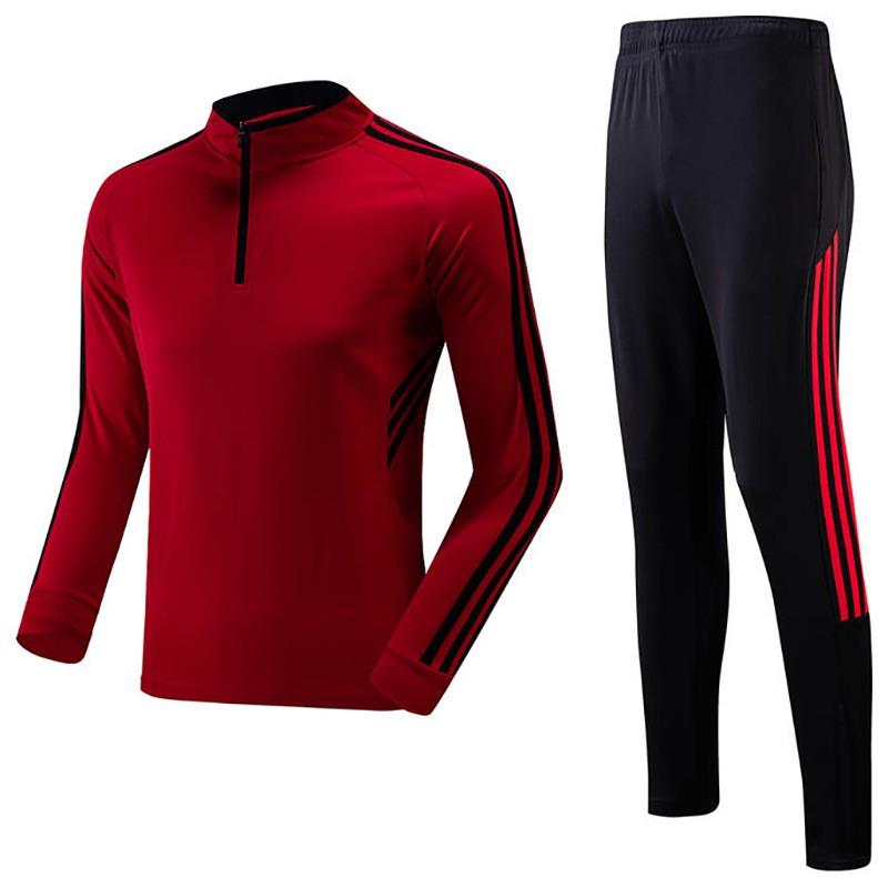 Mens Long Sleeve Football Training Kit Set Winter Half-Zip Outerwear Thin Match Warm-Up Jersey Adults Kids