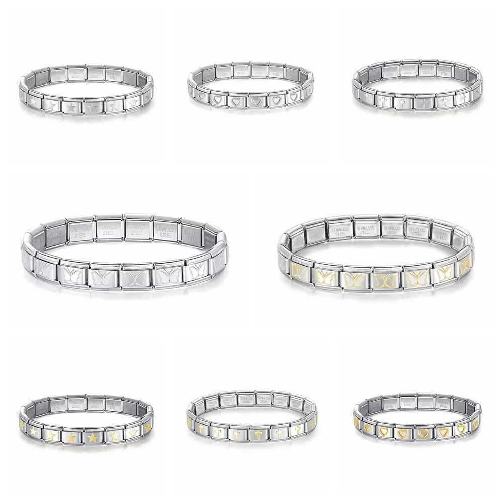 9mm Modulares Edelstahlarmband Quadratisch Elastische Handkette Geburtstag