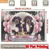 2D 30th Happy Birthday Photography Background, Purple Gold 30 Number Pink Balloon Party Decor Banner