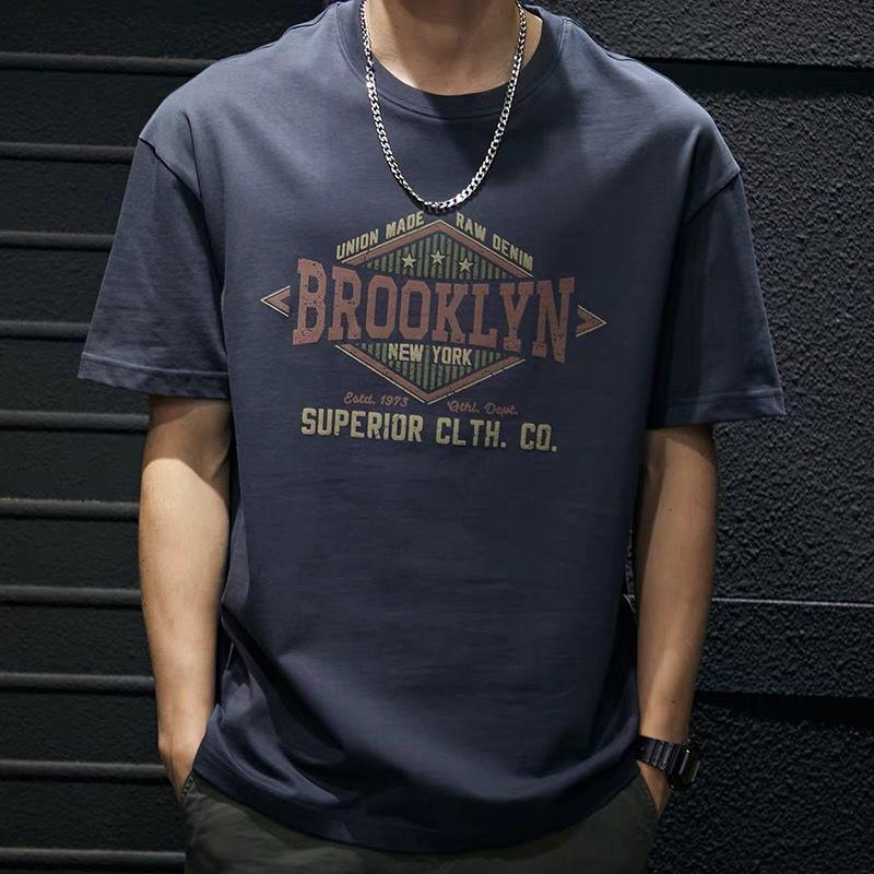 

Cotton Heavy Weight Summer Handsome Short Sleeved T-shirt for Men 2025 New Loose Large Fat Solid Color T-shirt Trendy S