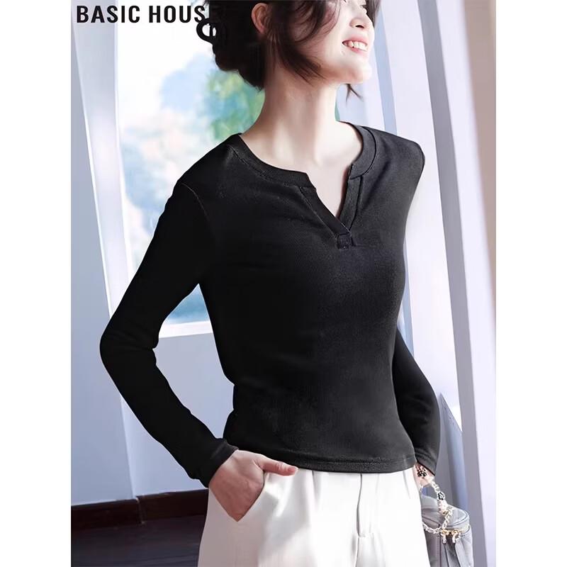 

Basic House Women s V-Neck Long Sleeve Slim Fit T-Shirt M