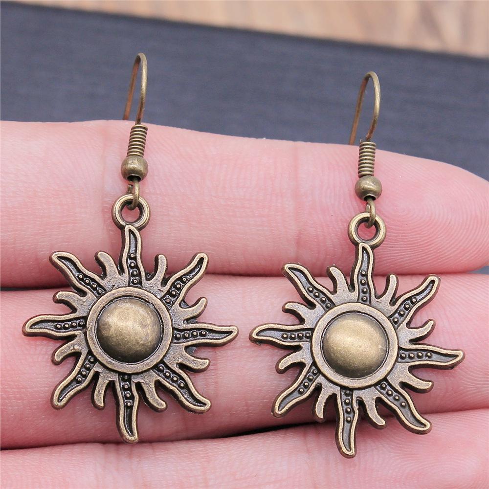 25 Styles Vintage Antique Bronze Plated Moon Sun Star Dangle Drop Earrings For Women Inspired Statement Wiccan Jewelry Gift