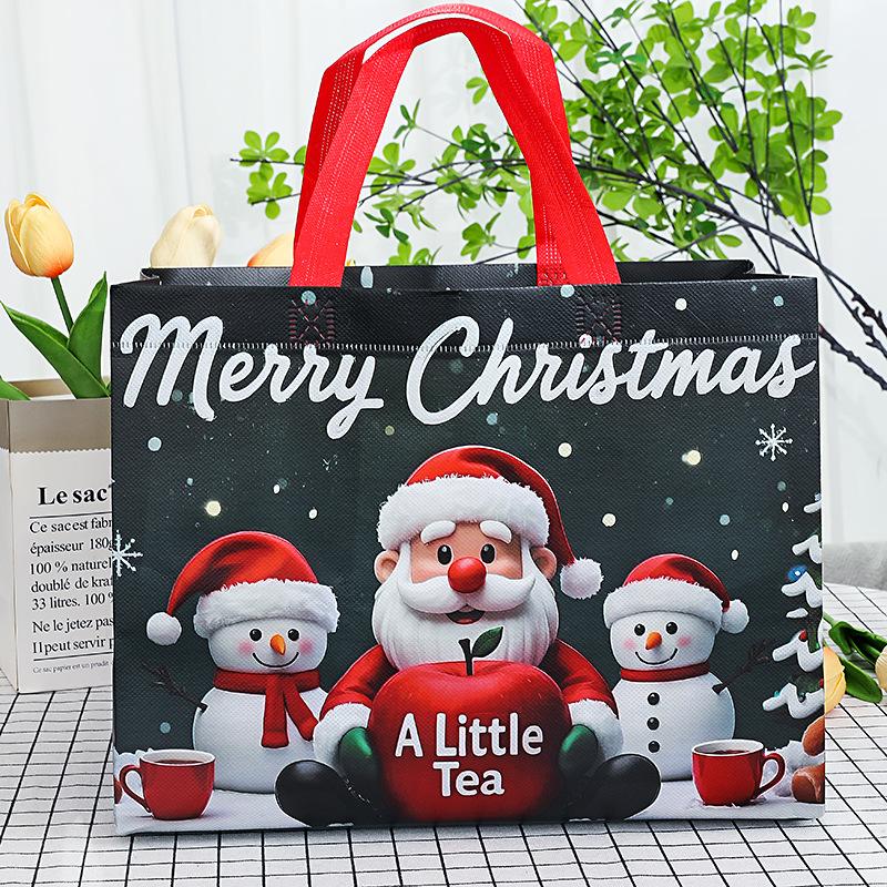 

1 шт. Большие подарочные пакеты на Рождество с ручками, многоразовые, с рисунками Санты, снеговика, рождественской елки - для праздничного шопинга, рождественских вечеринок