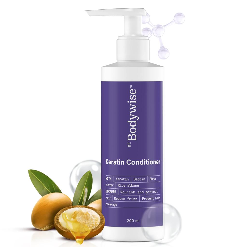 Bodywise Keratin Conditioner, Paraben & Sls Free, Reduces Frizz, Locks In Moisture, Keratin, Silk Protein, Biotin & Shea Butter, 200 Millilitre - Al