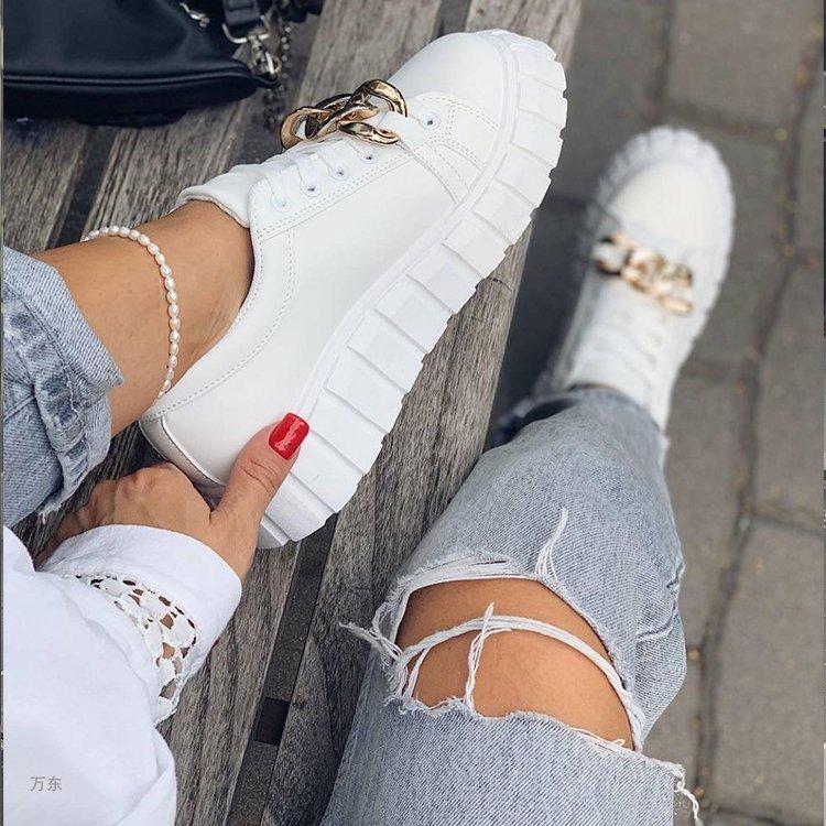 Round Toe Thick Sole Women's Chain Casual Shoes