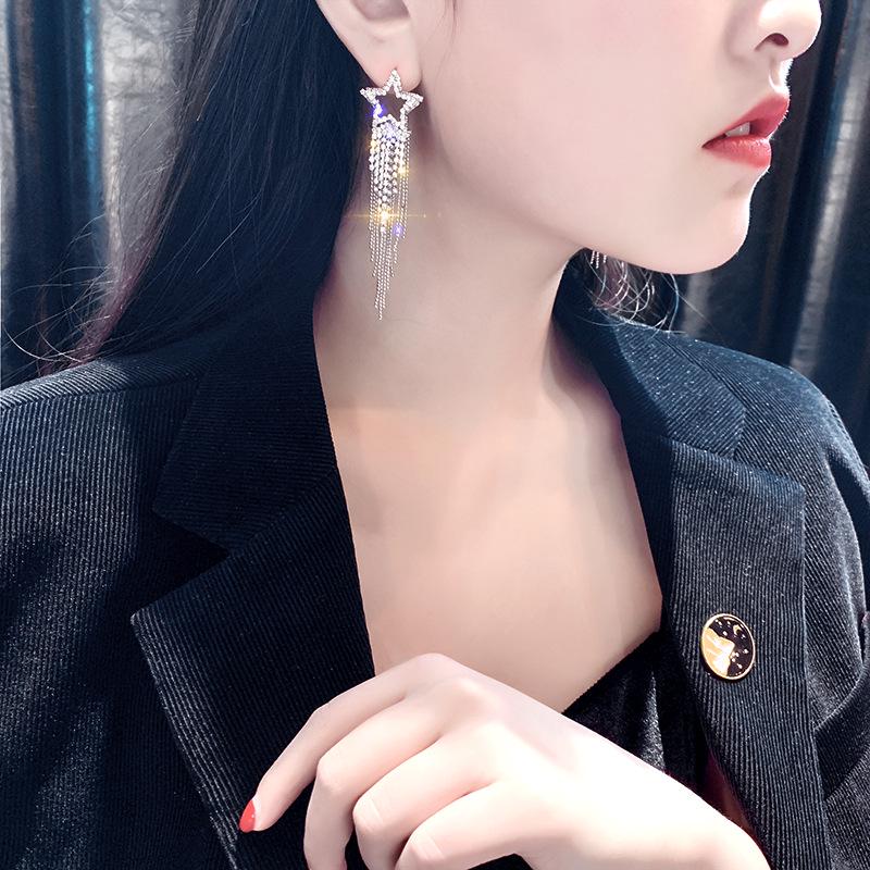 Fashion Star Studs Earrings Luxury Long Tassel Dangle  Statement Accessories For Women Jewelry Wedding Party Gift