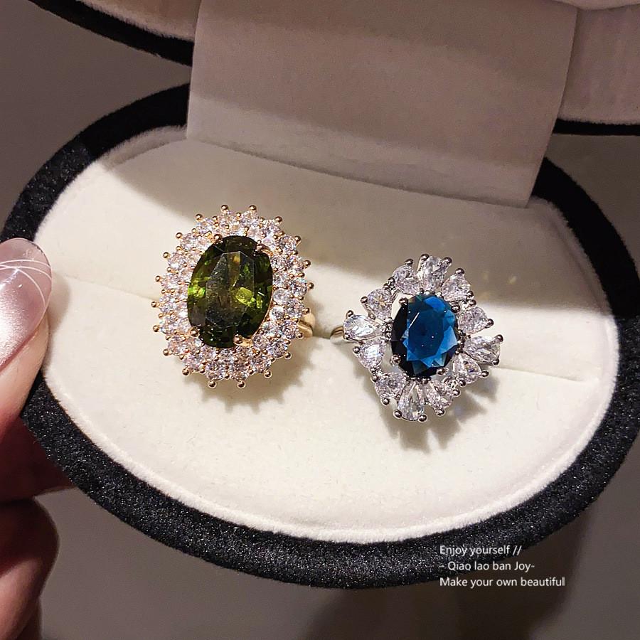 Geometric Oval Zircon Open Ring For Women Elegant Fashion Jewelry
