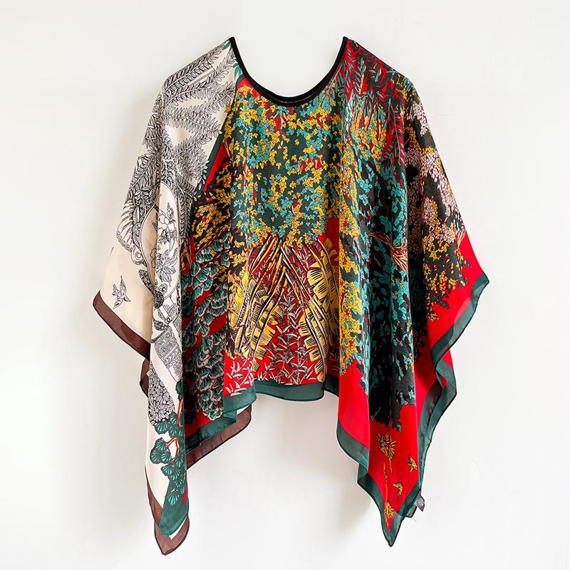 Poncho Cloak Thin Scarf Women Simulated Silk Pullover Versatile Scarves Shawls Sun Protection Clothing Summer Beach Clothes