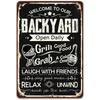 Vintage Retro Tin Sign Welcome To Our Backyard Grill Pub Metal Wall Art Decor