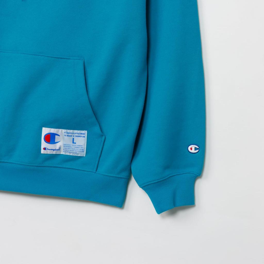 Champion Long Sleeve Fleece LooseFit Hooded Sweatshirt with Big Action Teal Blue Men's Logo, Style, C3-B104,