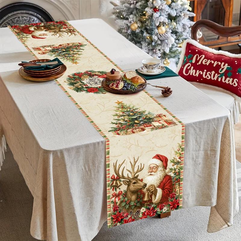 Weihnachts-Tischläufer im Vintage-Stil Retro Weihnachtsmann Tischdecke Weihnachtsdekorationen für Zuhause 2026 Navidad Noel Geschenk Neujahr 2026