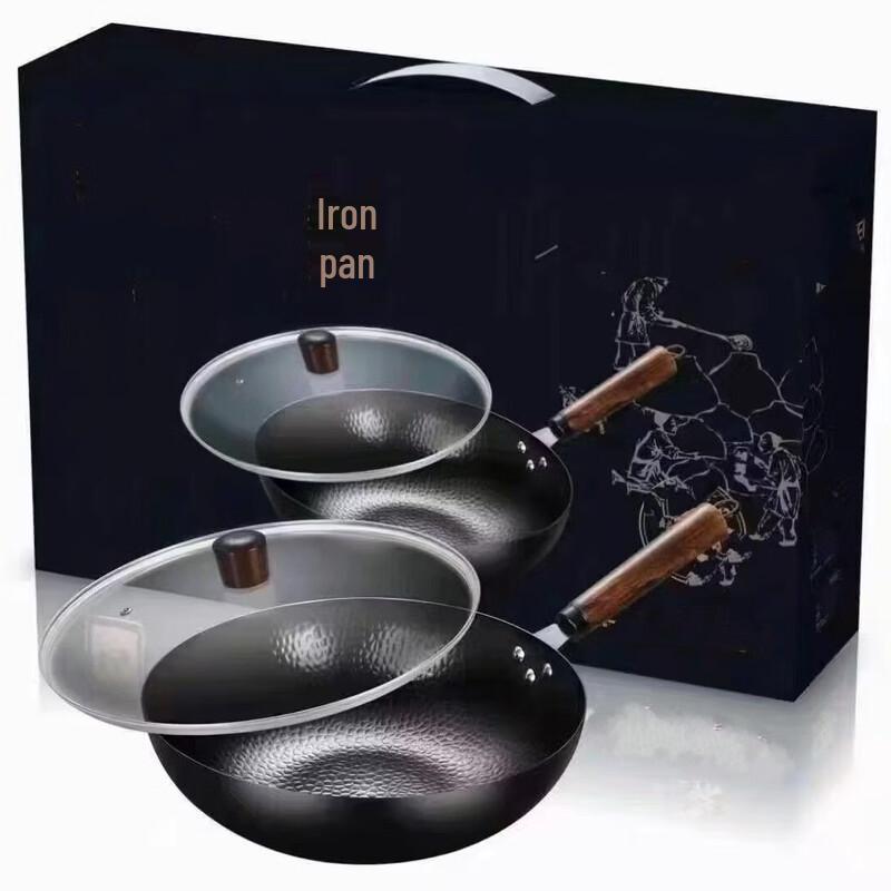 Wutuo 32cm Hand-Forged Non-Stick Iron Wok Set