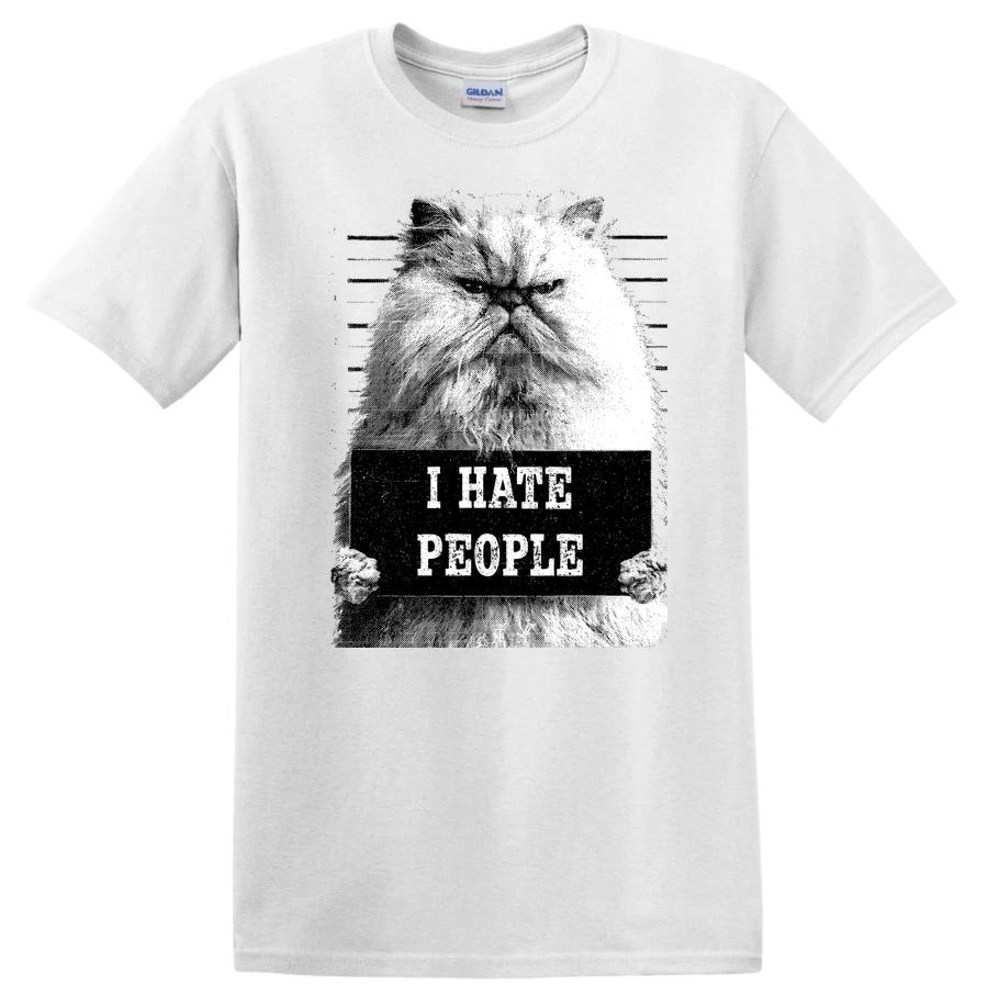 Funny I Hate People Cat T Shirt Sarcastic Grumpy Kitty Introvert Meme Tee Gift L