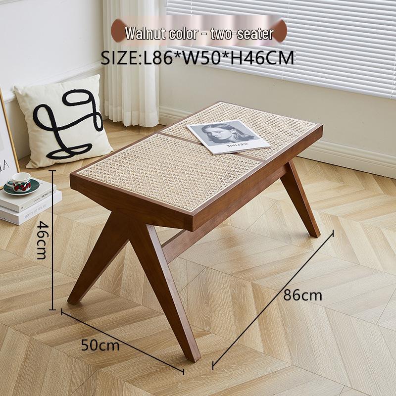 Northern Rattan Woven Bench: Minimalist Solid Wood Long Bench for Dining, Bedroom, or Entryway