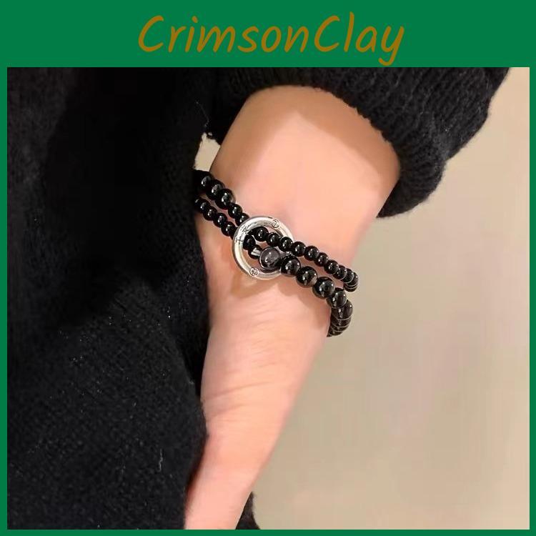 Black Elegant Unisex Beaded Double Circle Bracelet Trendy Retro Jewelry Artistic