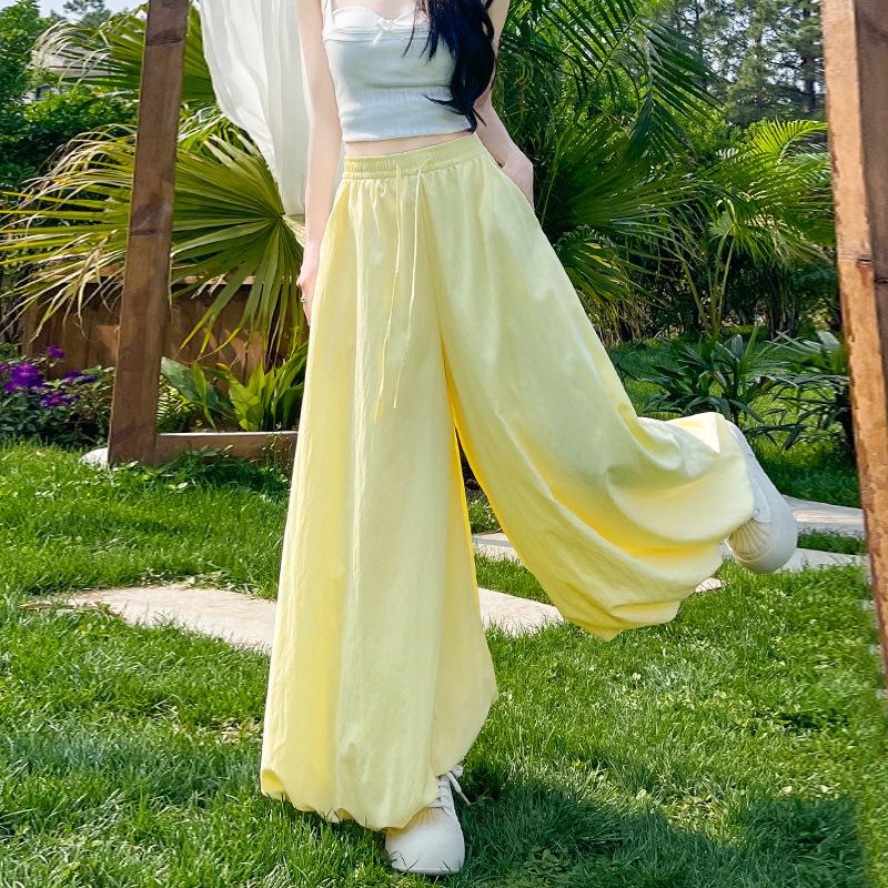 Women's Summer High-Waisted Slimming Loose Cropped Casual Wide-Leg Skort Lazy Puffed Lantern Pants