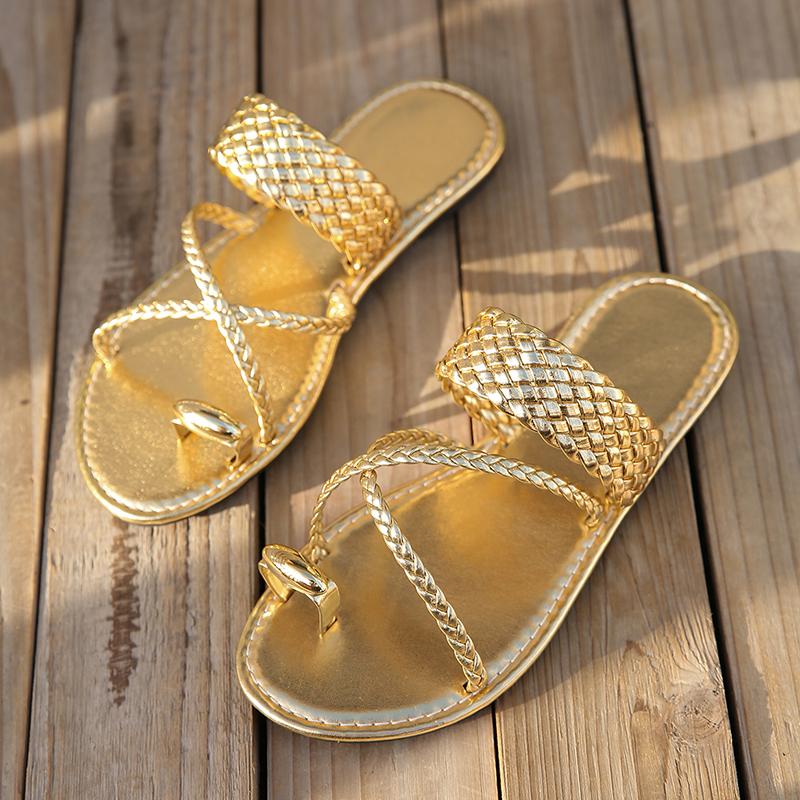 Gouden Teenslippers Plat Zomer Lichtgewicht Antislip Strand Flip Flops Vrouw 43 Buiten Slippers 43 beige