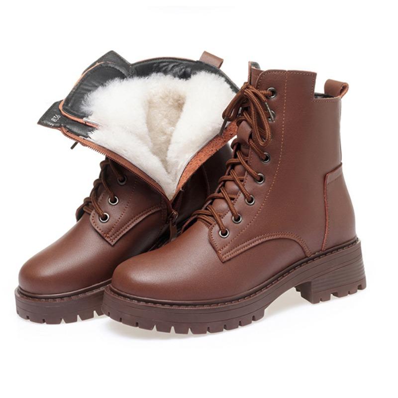 Thick Soled Boots Female Winter Large Size 43 Non-slip Women's Wool Snow Boots Genuine Leather Warm Women Ankle Boots