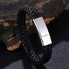 Dropshipping Luxus Herrenschmuck Vintage Geflochten Magnetverschluss Schwarzes Druckknopf Lederarmband Mann