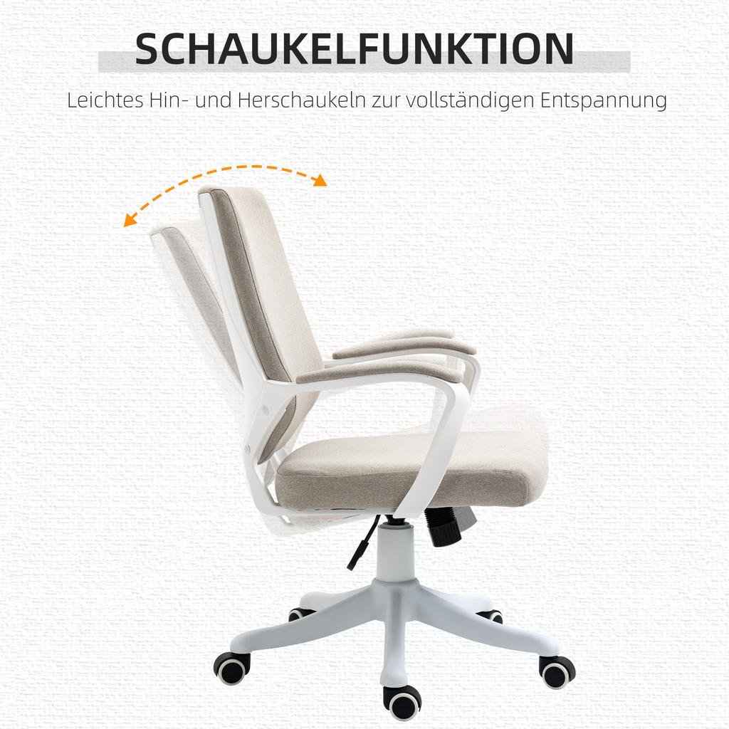 Office Chair Ergonomic Desk Chair with Armrest, Height-Adjustable Swivel Chair with Tilt Function, Linen Look, Padded Computer Chair, Beige+White