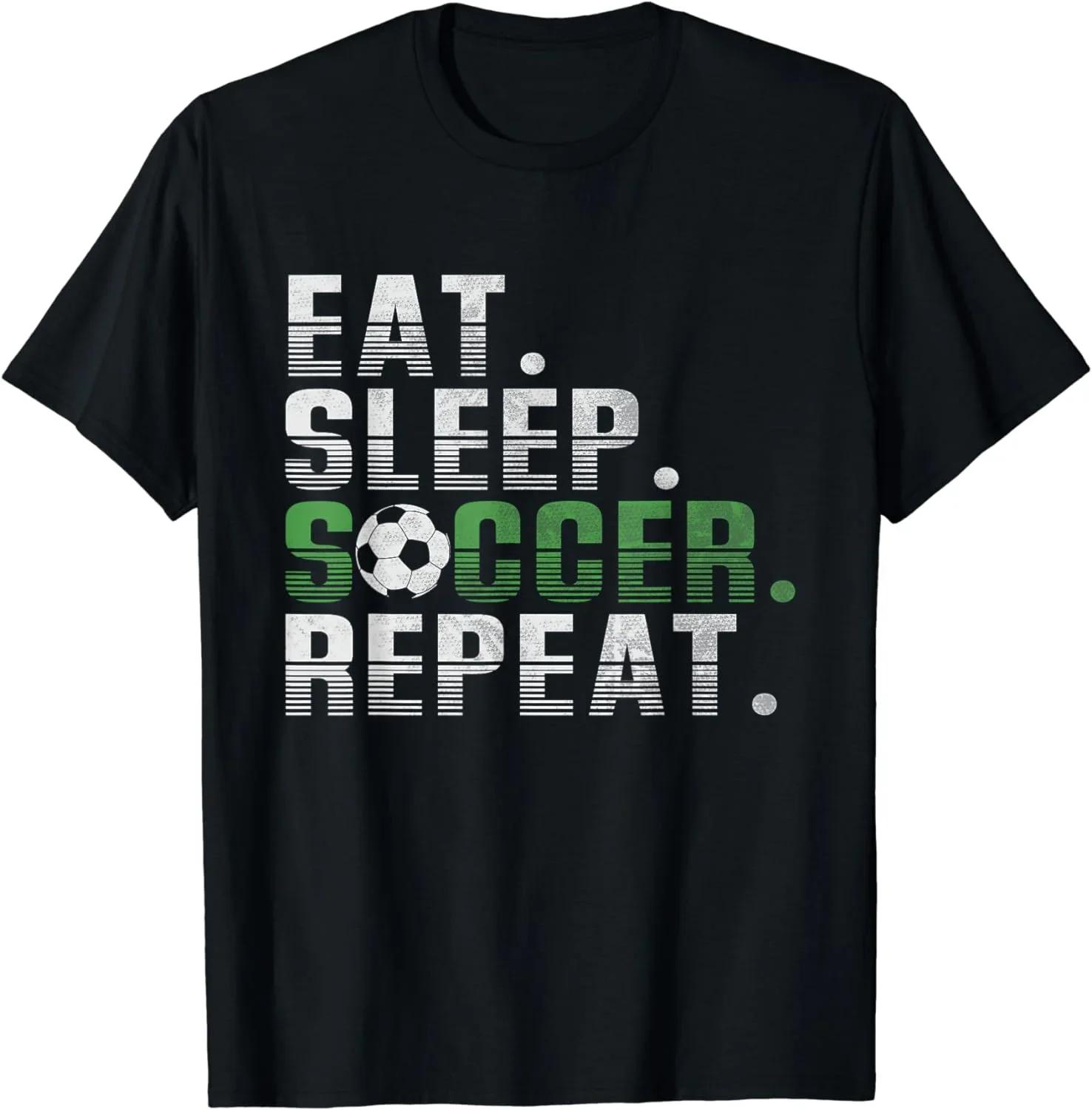 

Eat Sleep Soccer Repeat Graphic Tee Breathable Cotton Short Sleeve T-Shirt for Boys S чёрный