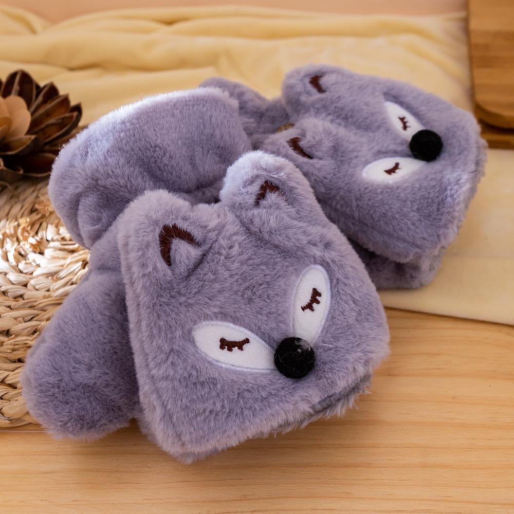 Soft Animal Plush Mittens Faux Rabbit Hair Flip Gloves Personality Half Finger Gloves  Girls