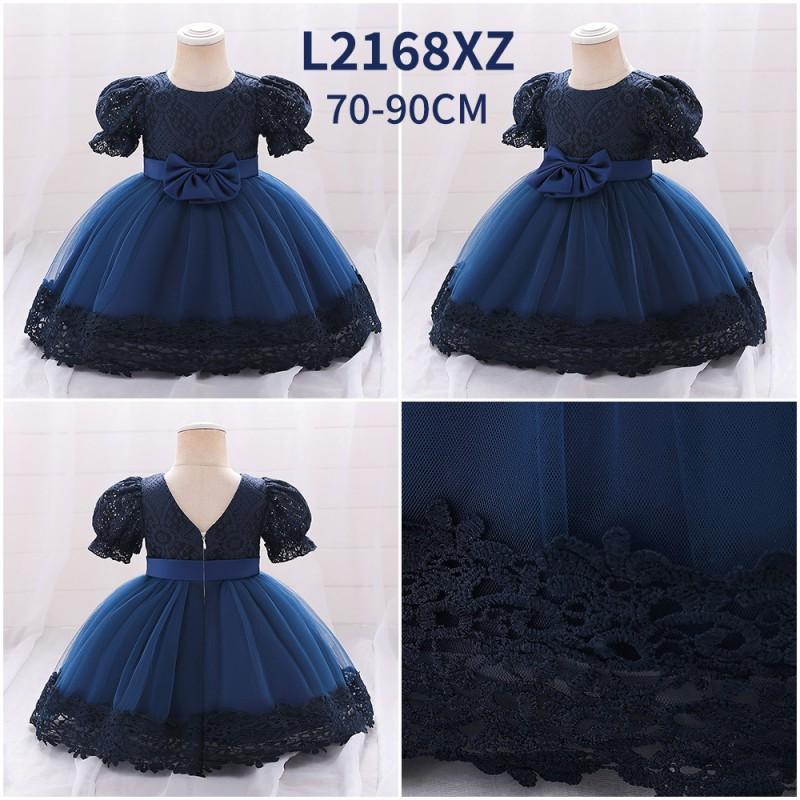 Baby Girls Princess Gown Navy Blue Lace Mesh Party Dress 1-3 Years Old Winter