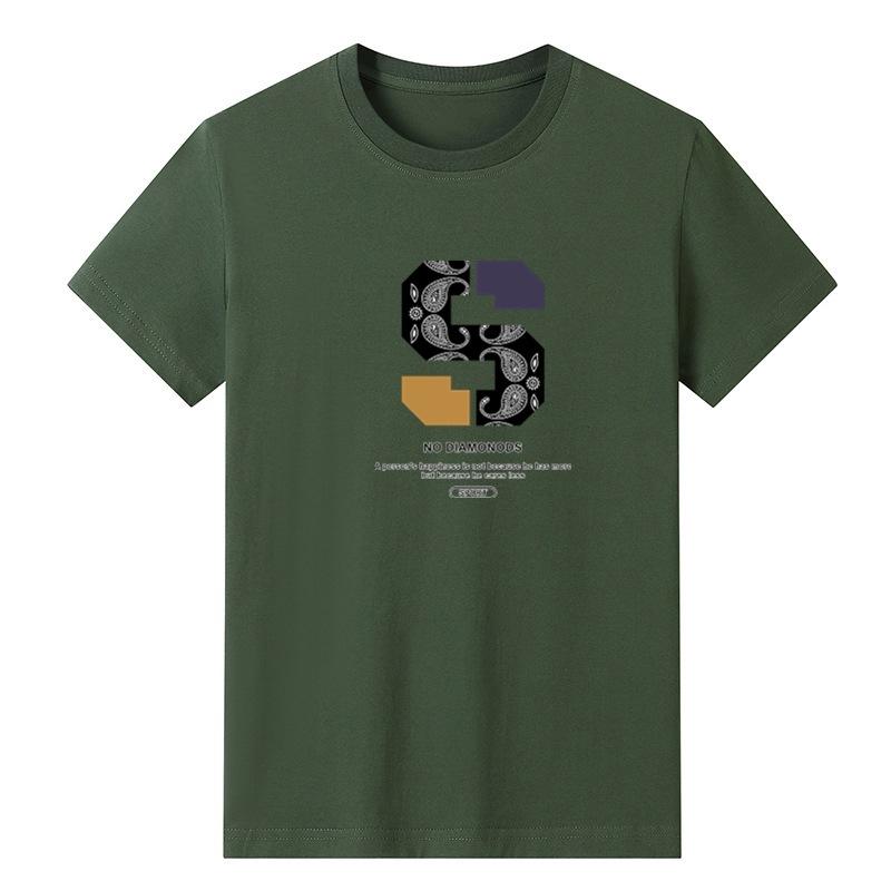 Летняя мужская футболка с круглым вырезом в стиле минимализма 2025 года, мужская футболка с короткими рукавами, свободная одежда больших размеров, хлопковая футболка с короткими рукавами и буквенным принтом, удобная футболка 3XL