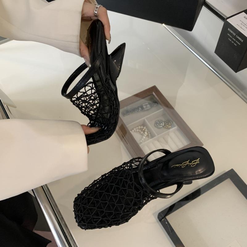 High Heeled Sandals Woven Hollow Out Breathable Roman Shoes Womens Mules Wedge Slingback Slippers