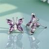 Simple Female Purple Crystal Stone Silver Color Stud Earrings Cute Bridal Butterfly Weddings Jewelry For Women