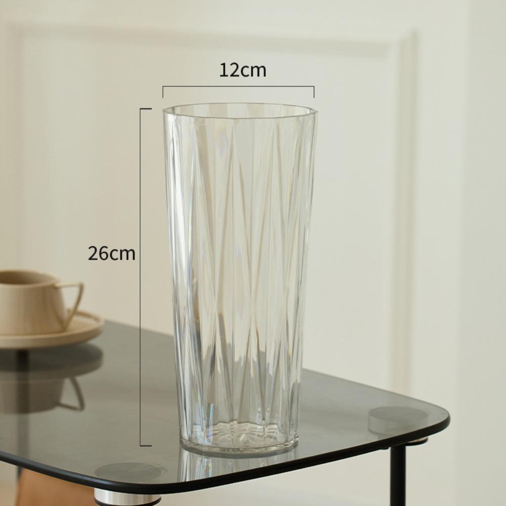 Modern Acrylic Clear Flower Vase Transparent Unbreakable Cylinder Vases Ribbed Design Flower Arrangement Hydroponic Decor