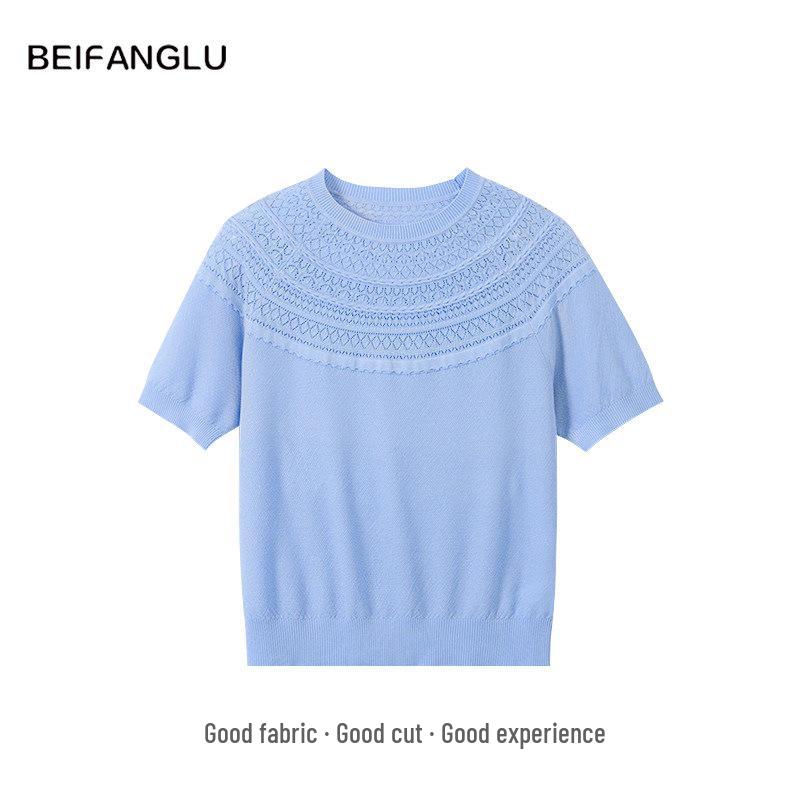 Northern Deer Lyocell Triacetate Round Neck Short Sleeve Knit Top