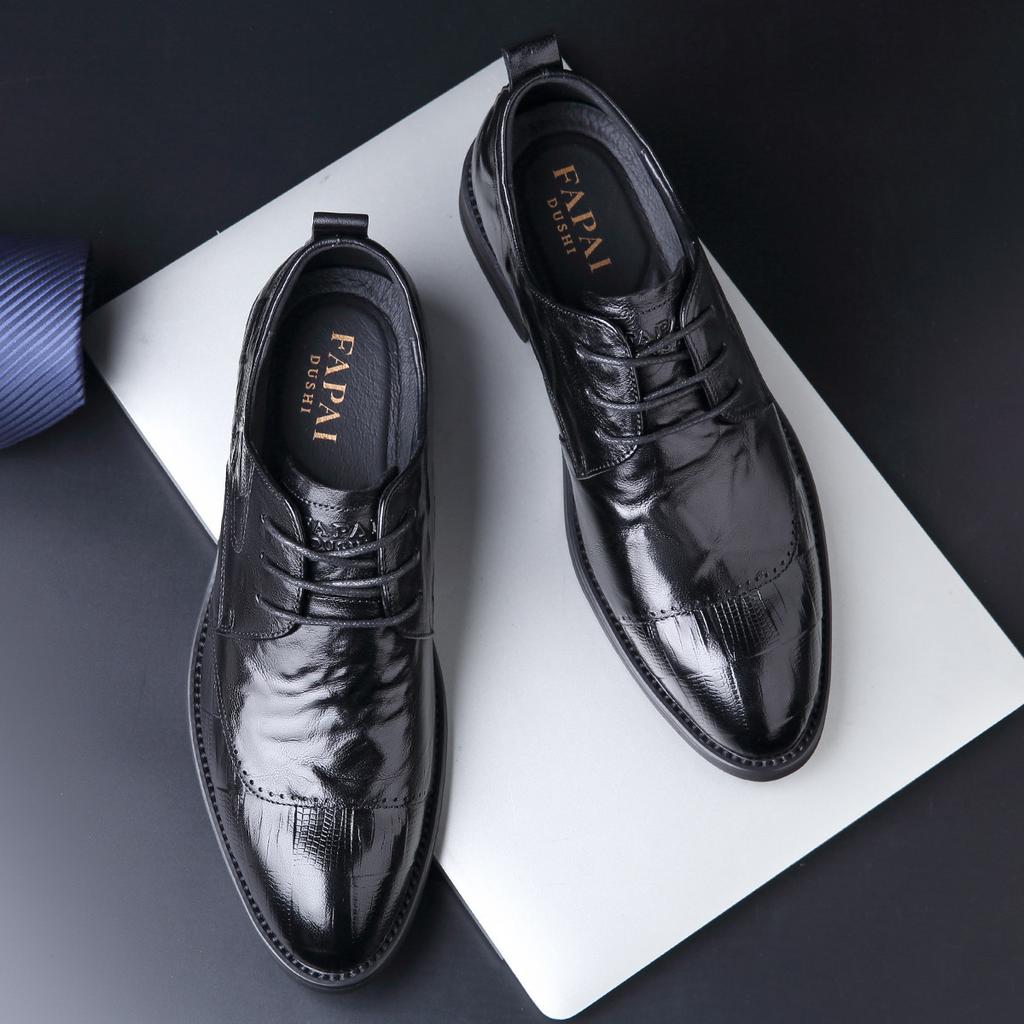 2025 Wenzhou Leather Shoes Men's Genuine Leather Business High-end British Style Men's Shoes Dress Commuter Wedding Derby Shoes Black