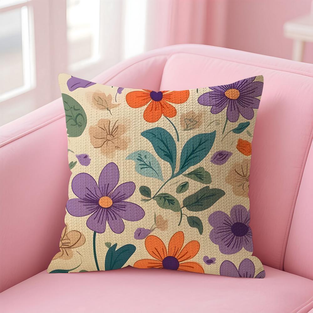 Colorful Floral Animal Cushion Cover Natural Linen Pillow Case Double-Sided Print Decorative Sofa Pillowcase Home Decor Gift