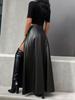 PU Leather Versatile Mid-Length Skirt with Large Hem and Slit - Fashionable and Slimming